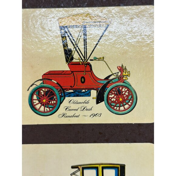 VTG 60s Antique Car Print Set-of-2 Wooden Wall Plaques Retro Nostalgic - Picture 3 of 10